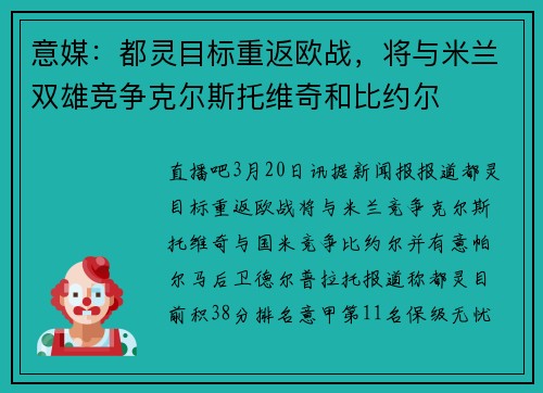 意媒：都灵目标重返欧战，将与米兰双雄竞争克尔斯托维奇和比约尔
